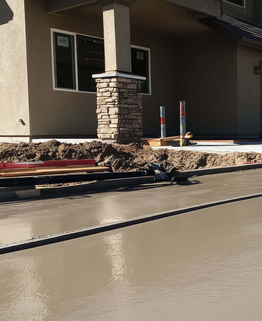 RockHard Custom Concrete crew finishing a fresh pour