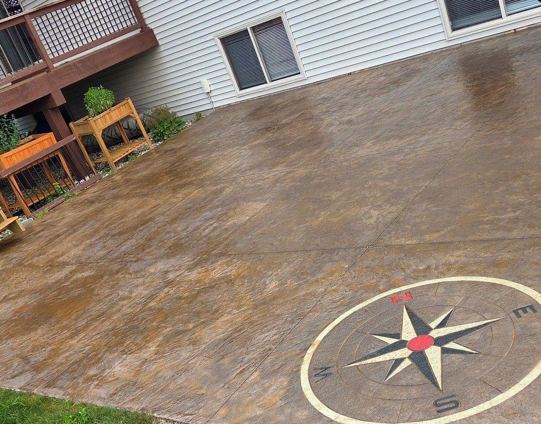 Custom stamped compass rose medallion patio